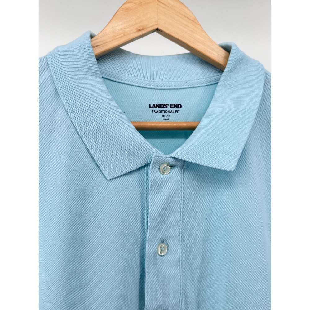 Lands End Polo Shirt Mens XL Tall Light Blue Traditional Fit Pique - Picture 4 of 7